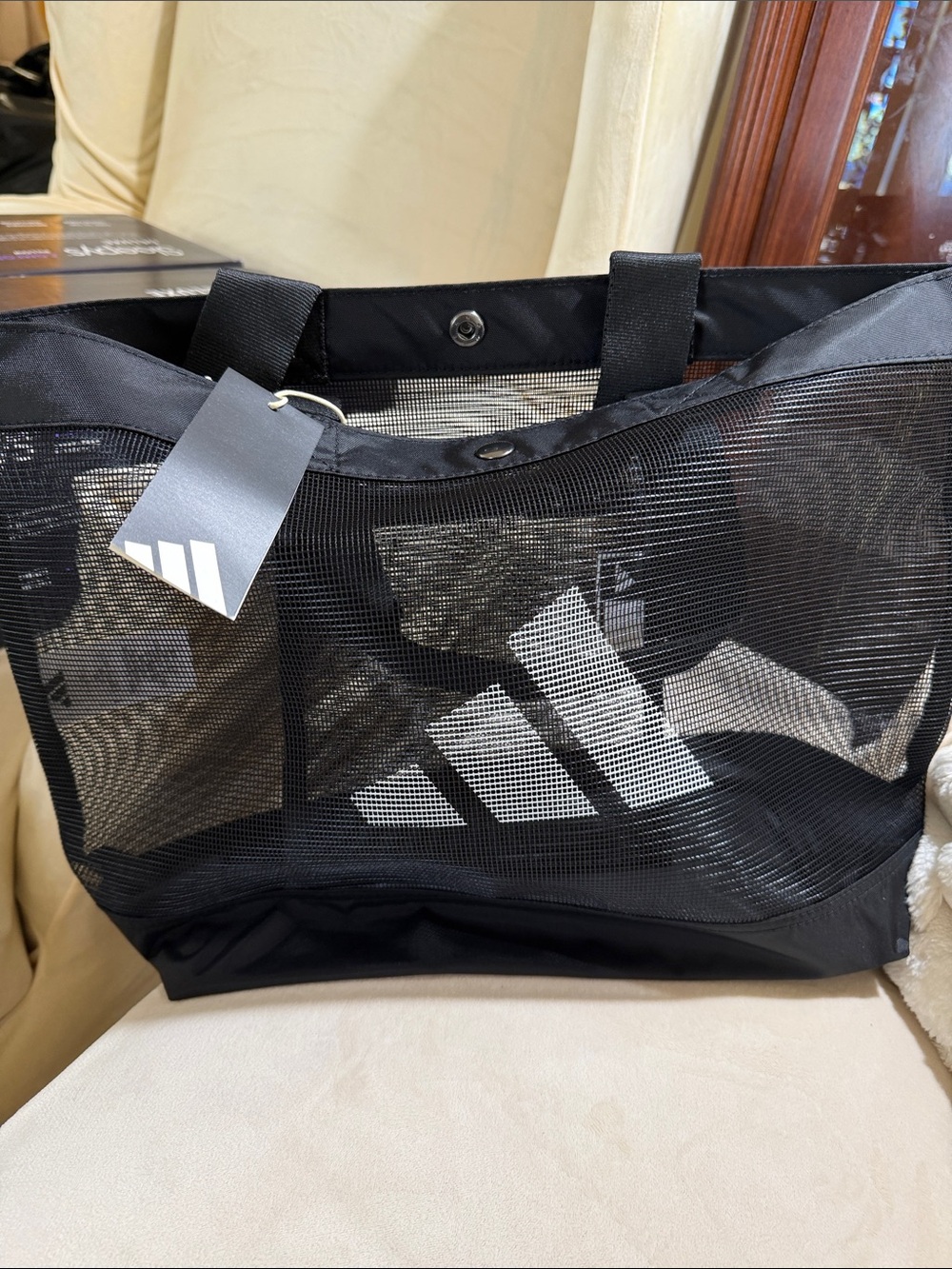 adidas Black Mesh Logo Tote Bag